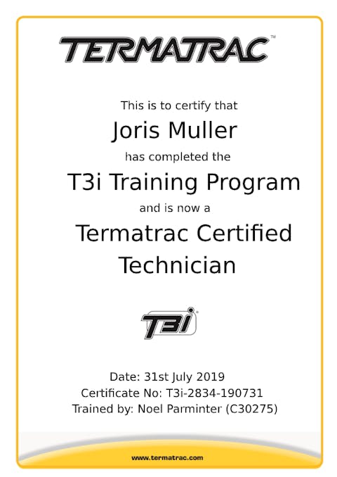 Termatrac Training Certificate Joris