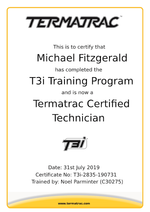 Termatrac Training Certificate Michael