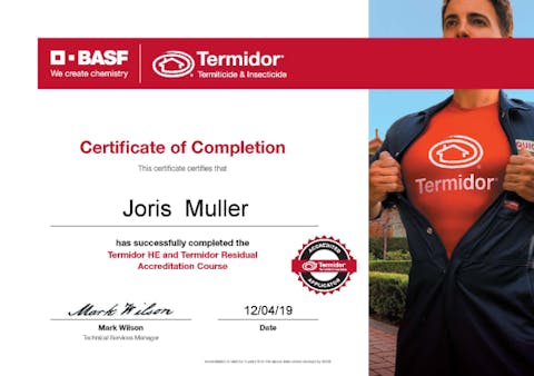 Termidor accreditation Joris Muller