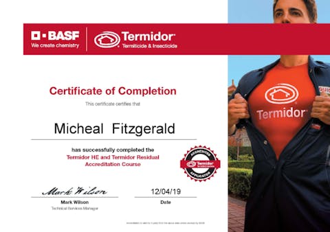 Termidor accreditation Michael Fitzgerald
